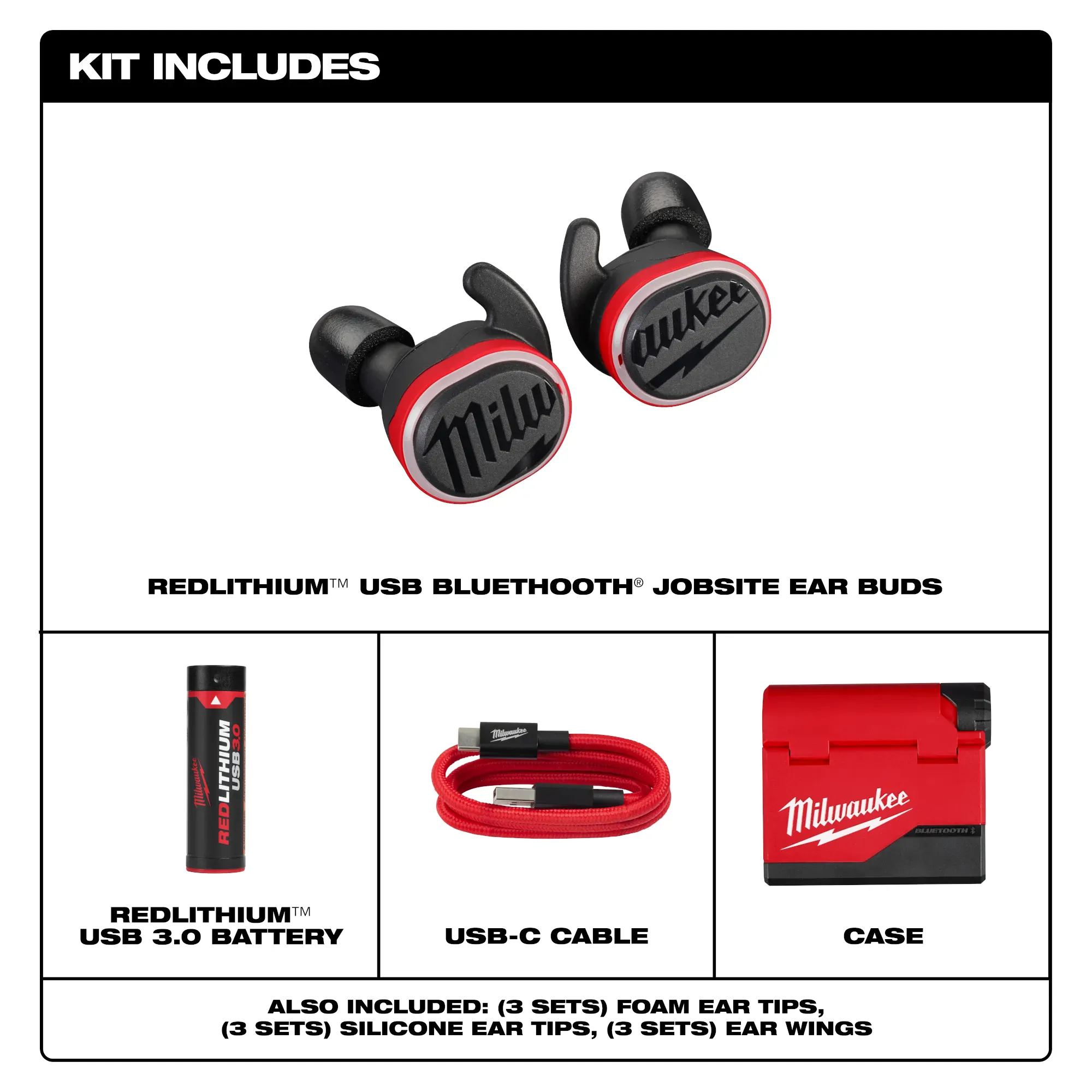 Milwaukee REDLITHIUM USB Bluetooth Jobsite Ear Buds from Columbia Safety