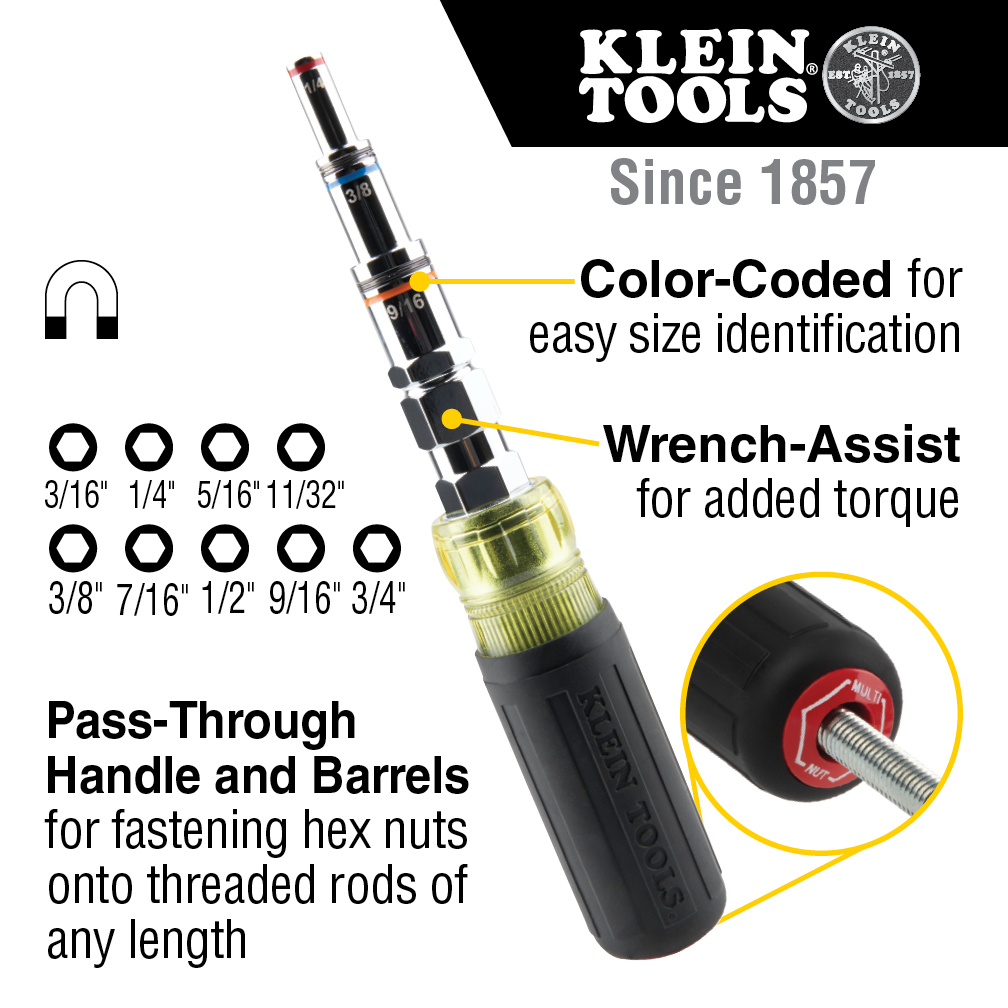 9-in-1 Pass Through SAE Multi-Nut Driver, Magnetic from Columbia Safety