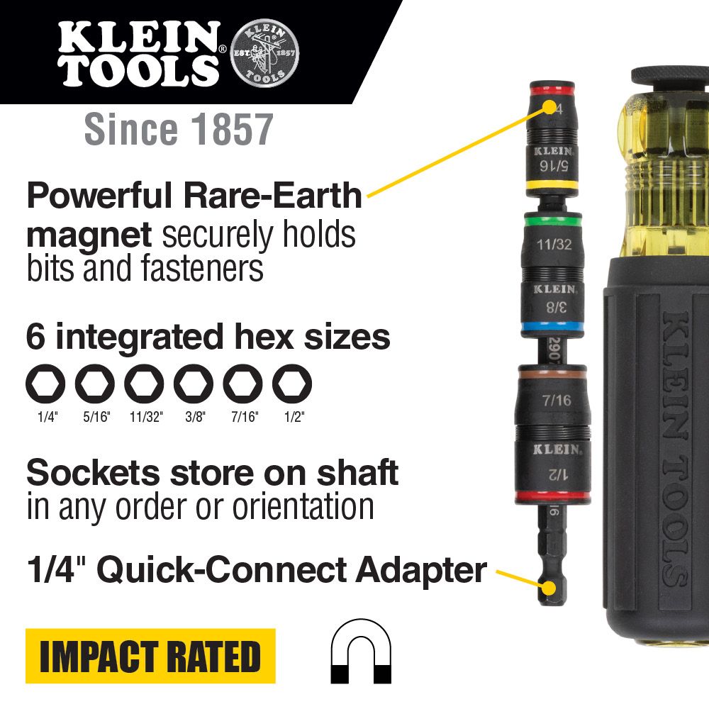 Klein Tools 32910 7-in-1 Impact Flip Socket with Handle from Columbia Safety