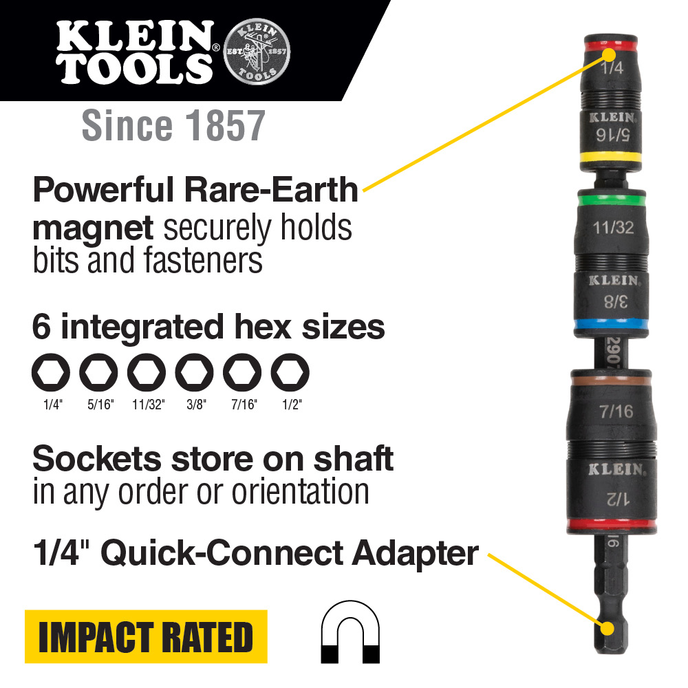 Klein Tools 7-in-1 Impact Flip Socket Set (No Handle) from Columbia Safety