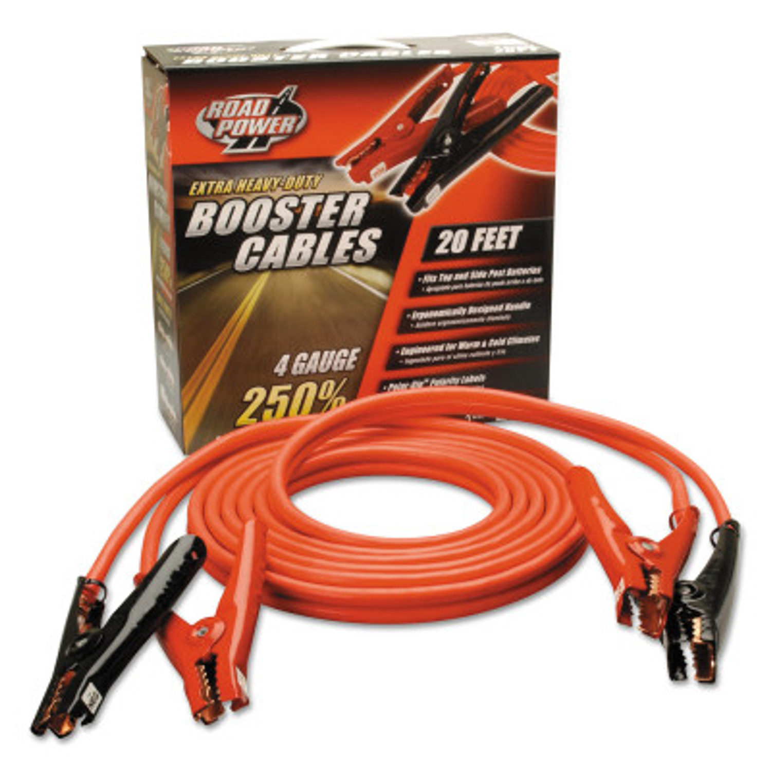 Road Power 20' 4 Gauge 500 Amp Black Auto Booster Cables from Columbia Safety