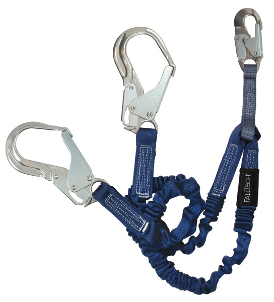 FallTech ElasTech Shock Absorbing Twin Leg Lanyard with Aluminum Rebar Hooks from Columbia Safety