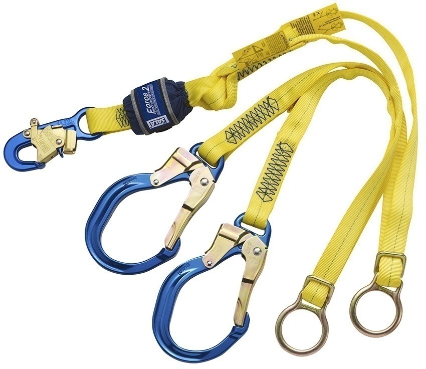 3M DBI Sala Force2 Tie-Back Twin Leg Shock Absorbing Lanyard with Aluminum Rebar Hooks from Columbia Safety