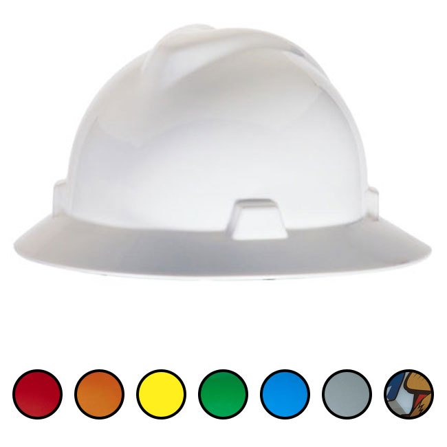 MSA V-Gard Protective Full Brim Hard Hat with Fas-Trac Ratchet Suspension from Columbia Safety