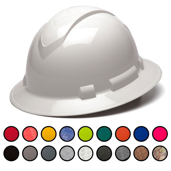 Pyramex Ridgeline Full Brim Hard Hat with 4 Point Ratchet Suspension from Columbia Safety