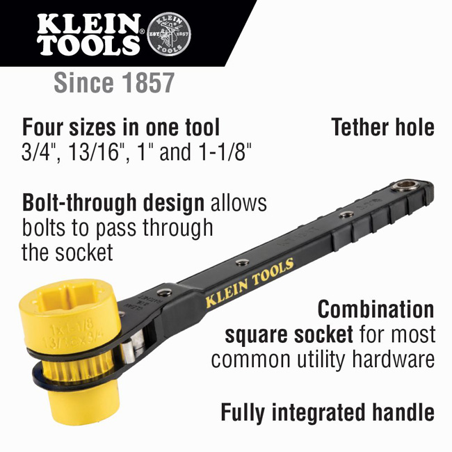 Klein Tools KT151T 4-in-1 Lineman's Ratcheting Wrench from Columbia Safety