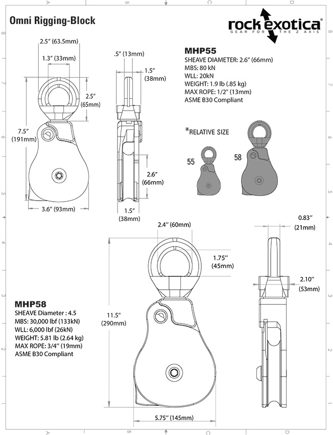 Rock Exotica MHP58 Omni-Block 4.5 Rigging Pulley / Material Block from Columbia Safety